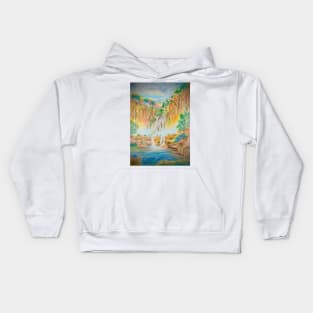 Rainbow in the waterfalls Kids Hoodie